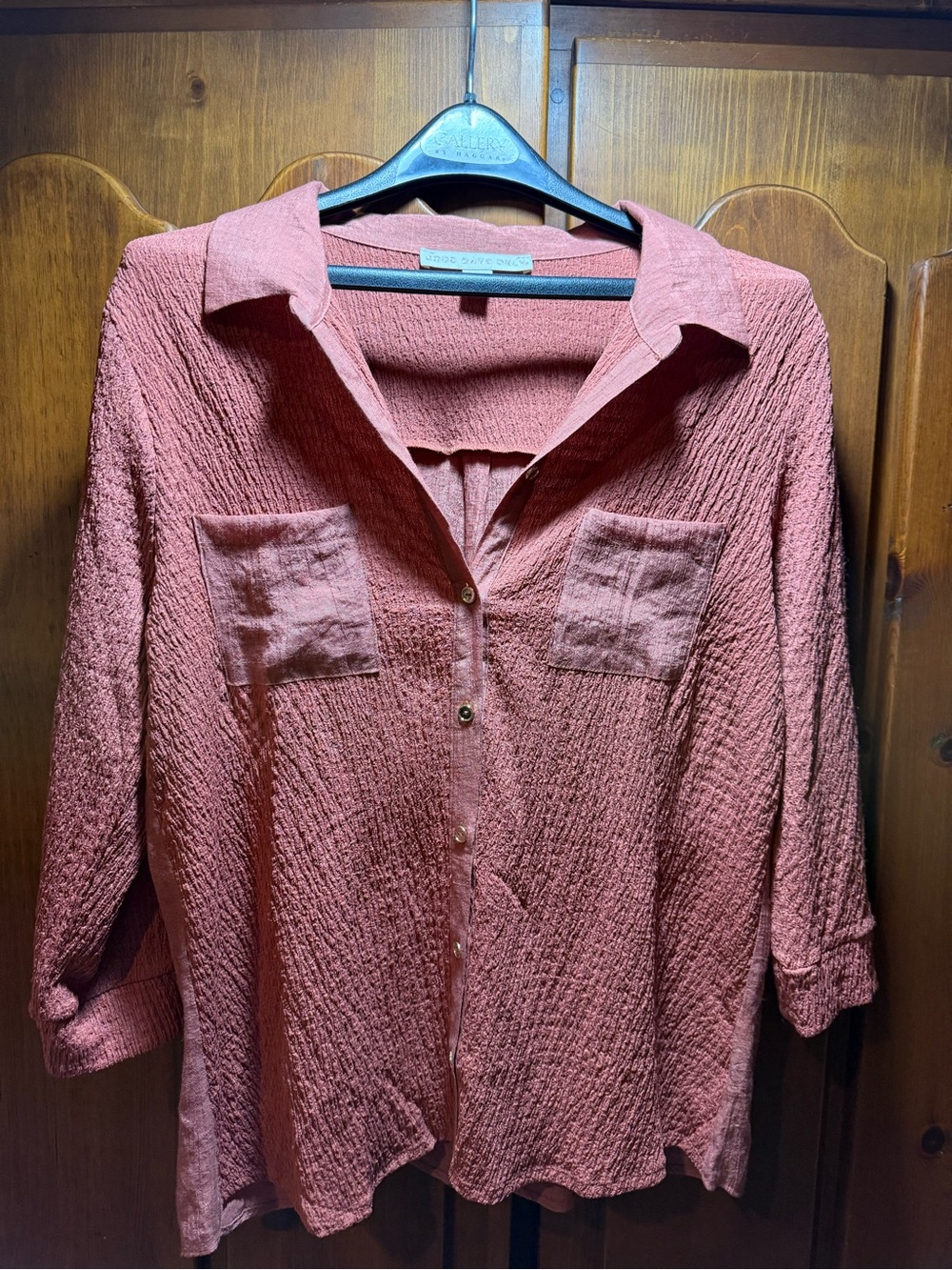 Button-Front Textured Blouse in Dusty Rose